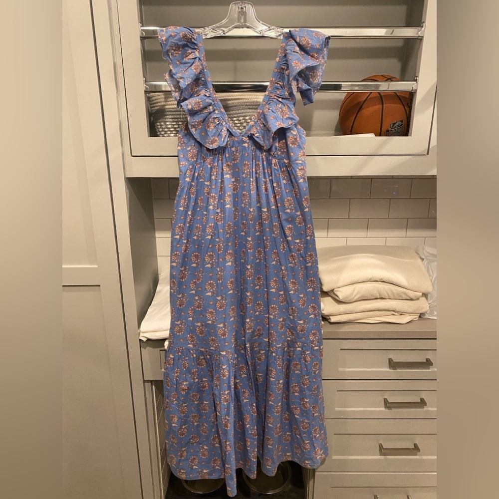 Floral Ruffle Maxi Dress - Blue